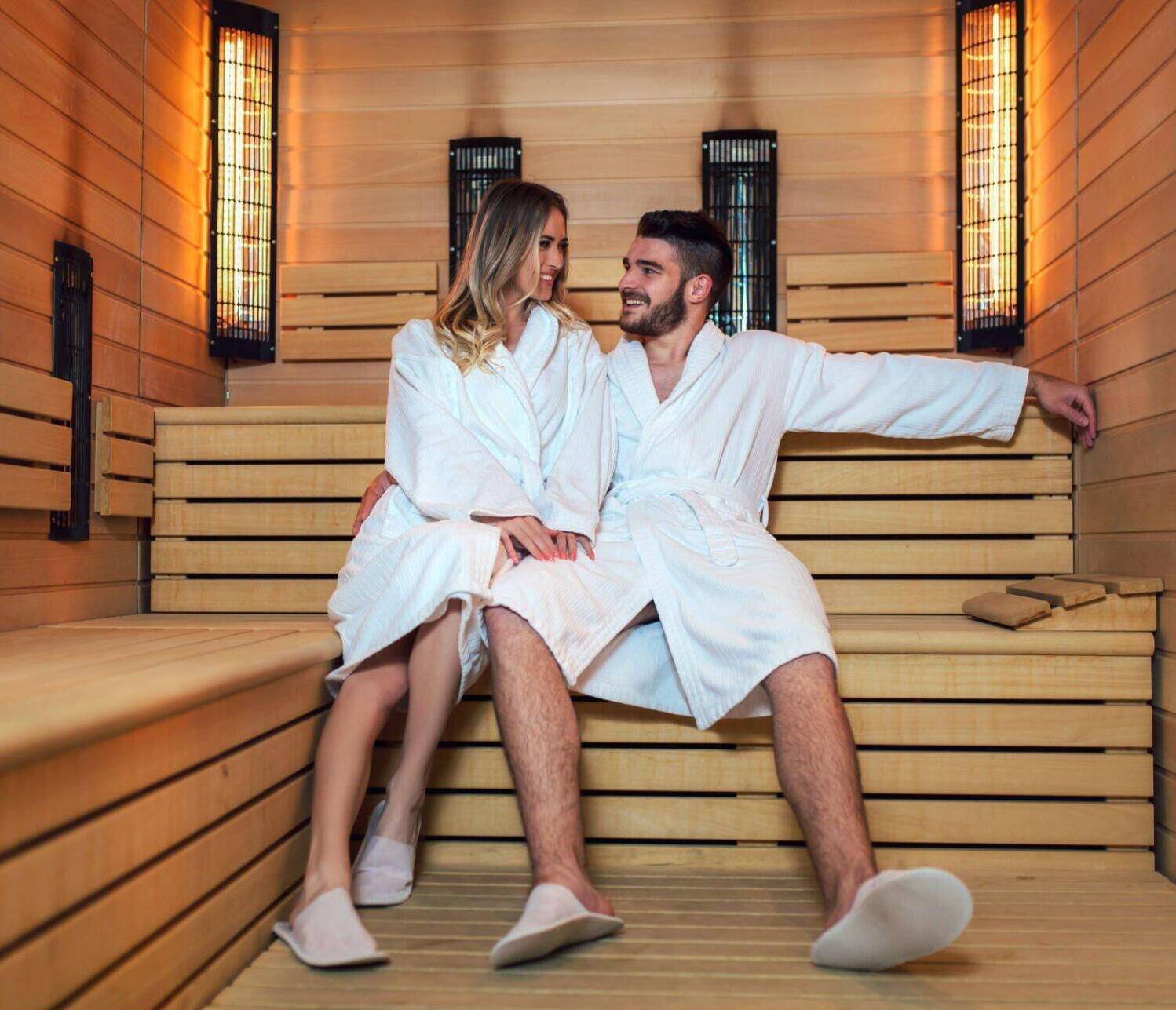 young couple in sauna